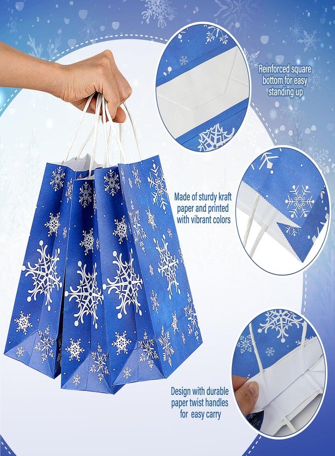 Jectivs 16Pcs Christmas Snowflake Party Gift Bags Winter Onederland Blue Treat Bags with 16Pcs White Tissue, Large Thick Kraft Paper Christmas Goodie Bag with Handles for Holiday Party Favor - Image 3